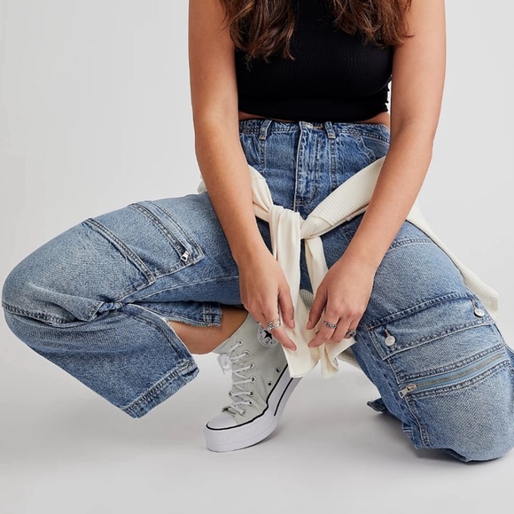 NEW Free People CRVY Tough As Nails Wash Under Construction Utility Jeans 29 - Picture 2 of 4